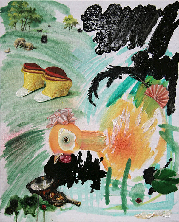 Das Frausein füllt die Luft, 2014
Öl, Acryl, Kunststoffblatt auf Leinwand
50 x 40 cm