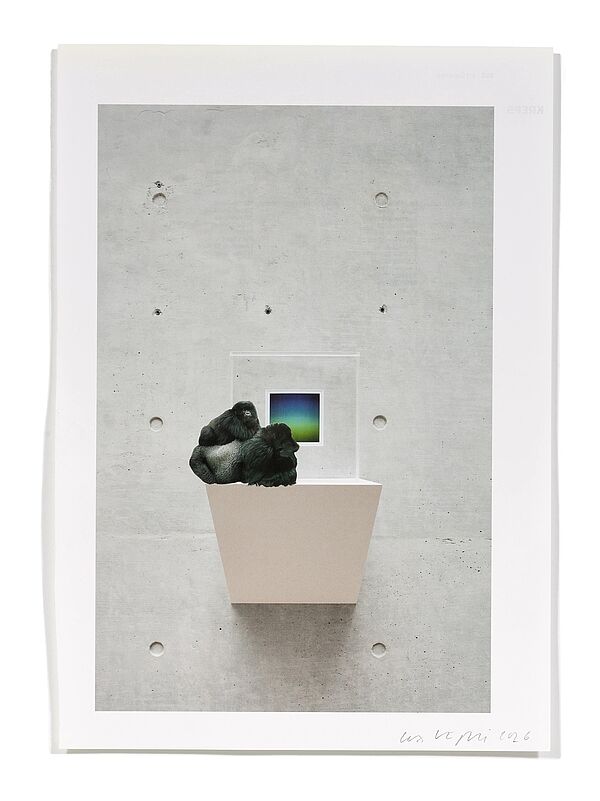 Primaten (H. Sugimoto) Primaten (H. Sugimoto), 2026
Analoge Collage aus Printmaterial
ca. A4
(Fotografie: © Mark Niedermann, Basel)