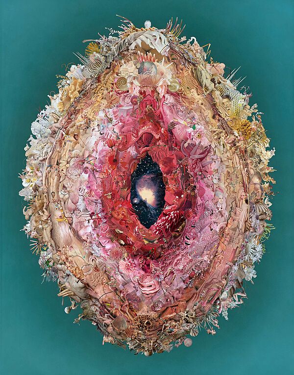 Vulva Vulva, 2025
Analoge Collage, Acryl
248 x 196 cm
Kunstverein Olten
(Fotografie: © Mark Niedermann, Basel)