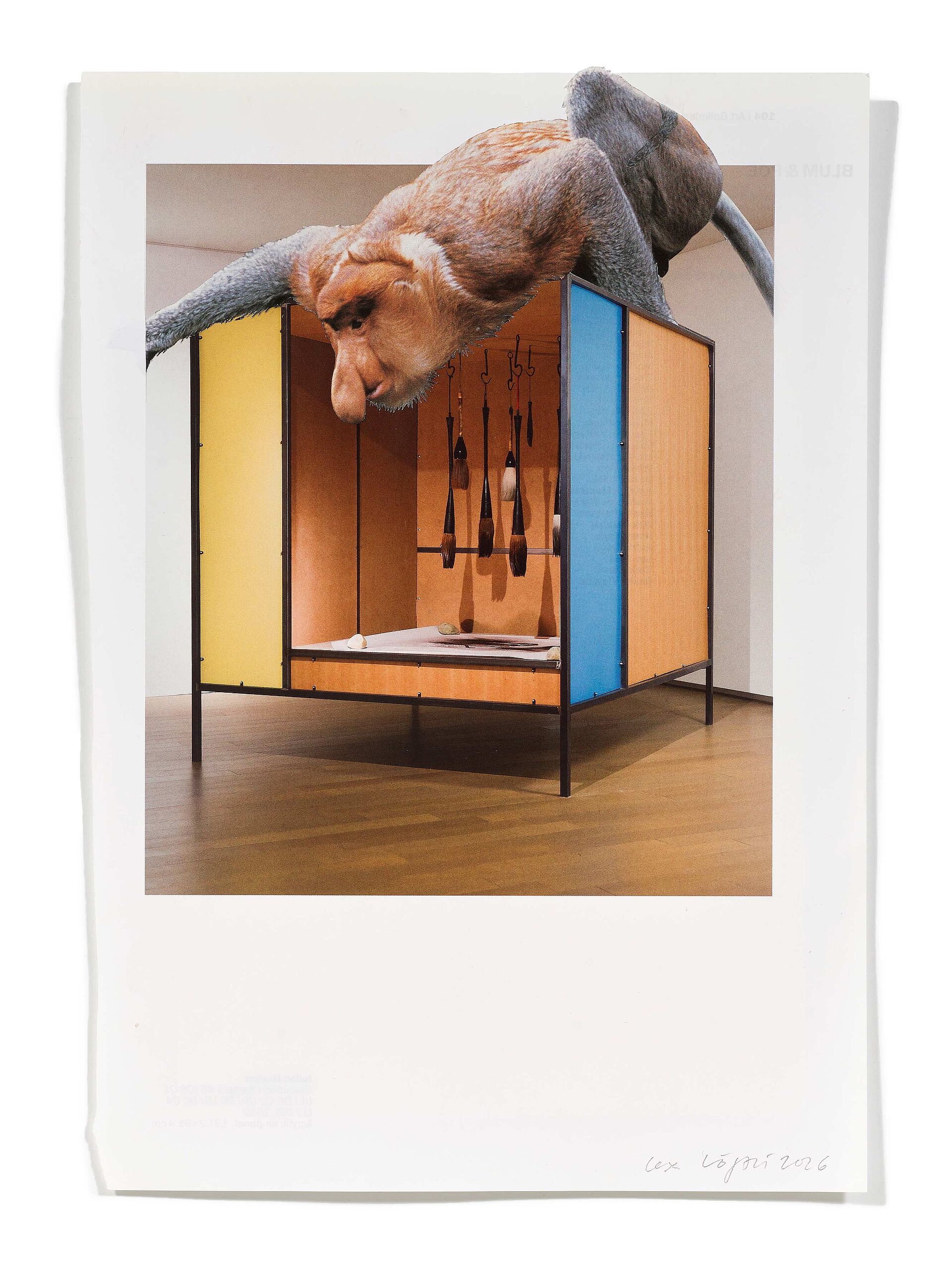 Primaten (S. Tse), 2026
Analoge Collage aus Printmaterial
ca. A4
(Fotografie: © Mark Niedermann, Basel)