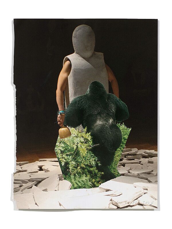 Primaten (N. Ekici) Primaten (N. Ekici), 2026
Analoge Collage aus Printmaterial
ca. A4
Privatbesitz
(Fotografie: © Mark Niedermann, Basel)