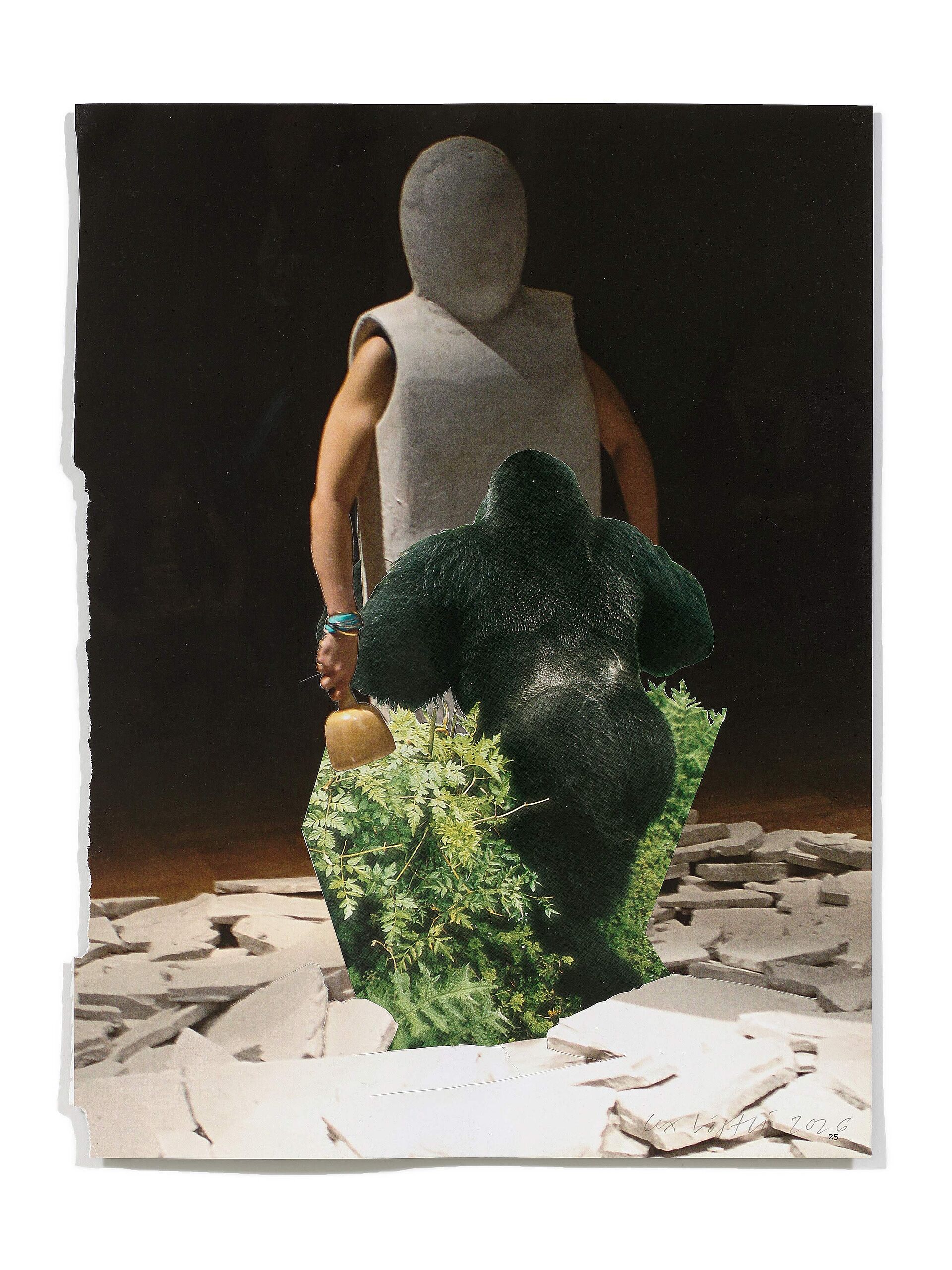 Primaten (N. Ekici), 2026
Analoge Collage aus Printmaterial
ca. A4
Privatbesitz
(Fotografie: © Mark Niedermann, Basel)