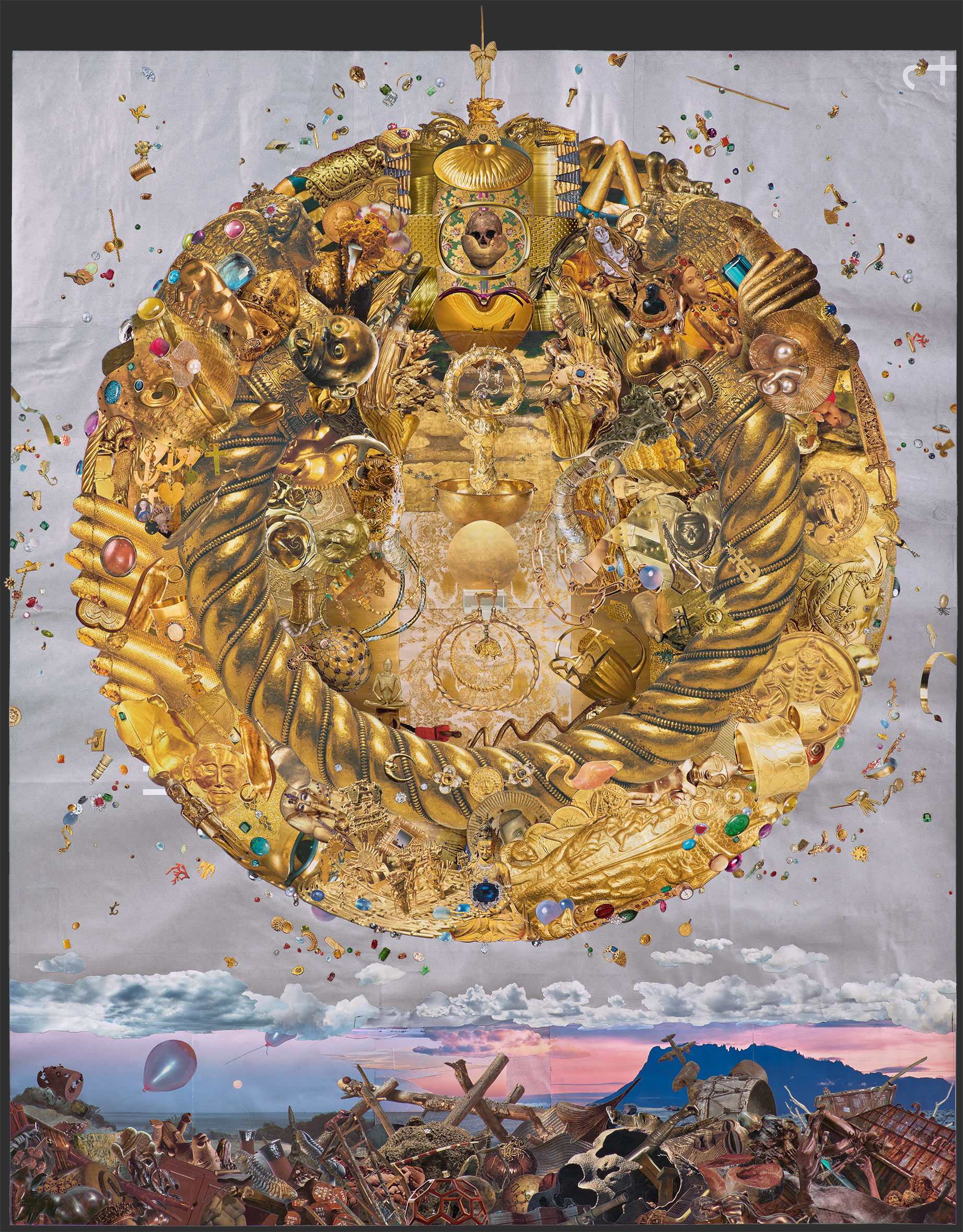 Wenn der Himmel kippt, 2023
Analoge Collage
152,5 × 122,8 cm
(Fotografie: © Mark Niedermann, Basel)