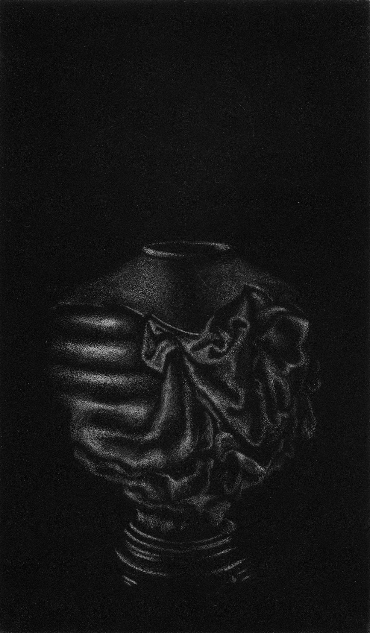 Konterfei, 2010
Grafikmappe mit 7 Radierungen, Auflage 15, (Blatt 6)
Schabtechnik
20 x 11.7 cm