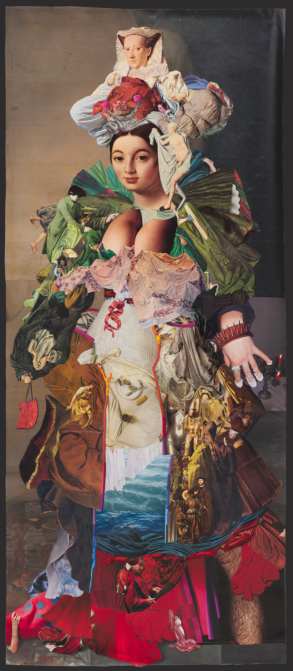 Frau, 2021
Analoge Collage
184 x 78,9 cm
Kunstmuseum Solothurn,
Depositum der Walter Borrer Stiftung
(Fotografie: © David Aebi, Burgdorf)